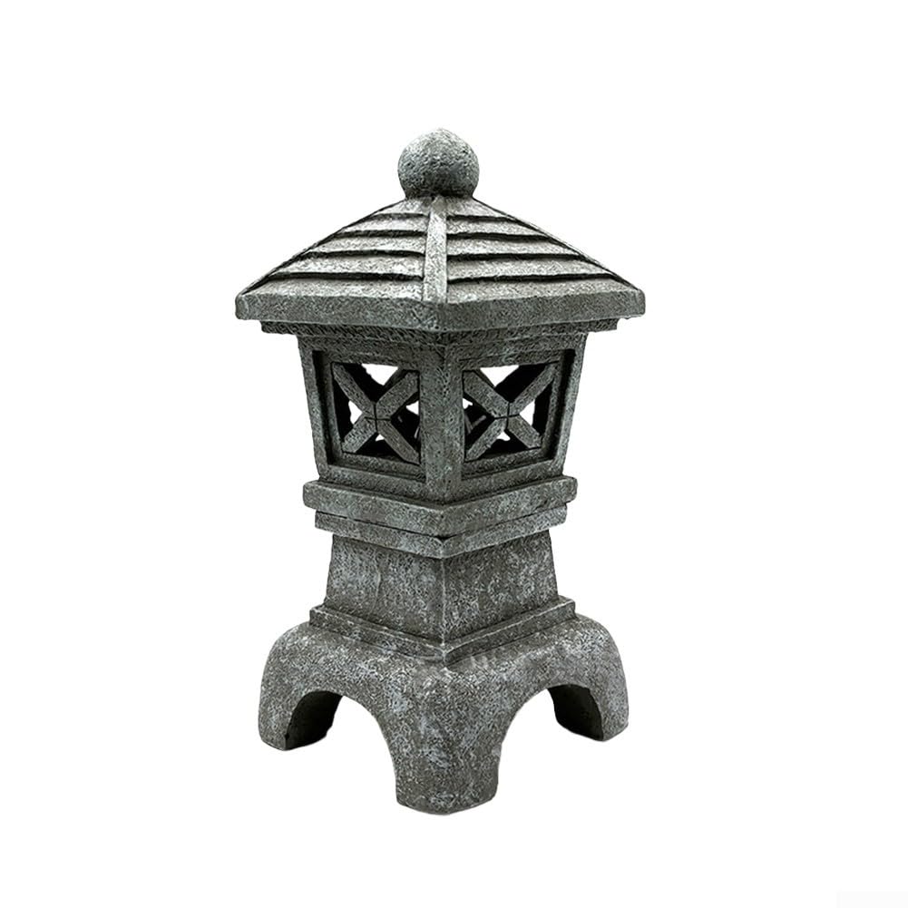 Pagoda de energía solar para estatua de jardín con linterna LED, decoración al aire libre para jardín, patio, patio, poliresina (B)