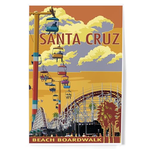 Lantern Press Print, Santa Cruz, California, Beach Boardwalk