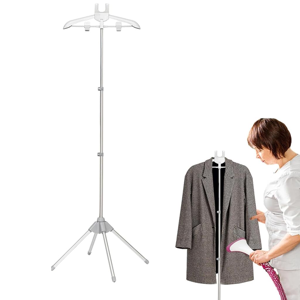 HASTHIP® Garment Steaming Stand 62.9 Inch Adjustable Aluminum Alloy Rack with Integrated Hanger for Coat Dress Suit Compatible with Hands Free Steaming Support and Space Saving Folding 4 Leg Base-image-33