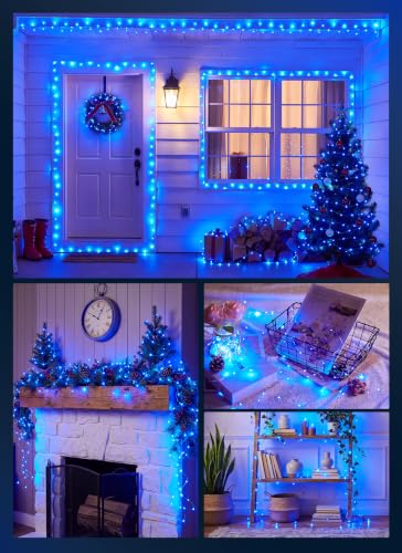 Image of Minetom Fairy Lights Plug in, 33Ft 100 LEDs Waterproof Silver Wire Firefly Lights, Adaptor Included, Starry String Lights for Wedding Indoor Outdoor Christmas Patio Ramadan Decorations, Blue