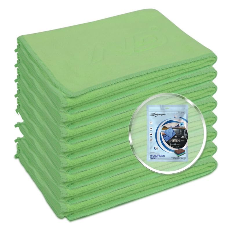 Image of Neodrift '400 GSM' Microfiber Cloth (Size - 40X40 Cm)(Set of 8 PC)(Colour - Green)(Ultra Soft Cleaning Cloth for Car, Bike - Polishing, Detailing, Highly Absorbent)