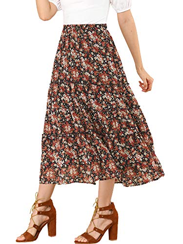 Allegra K Women's Floral Skirt Chiffon A-line Long Tiered Ruffle Boho Summer Midi Skirts