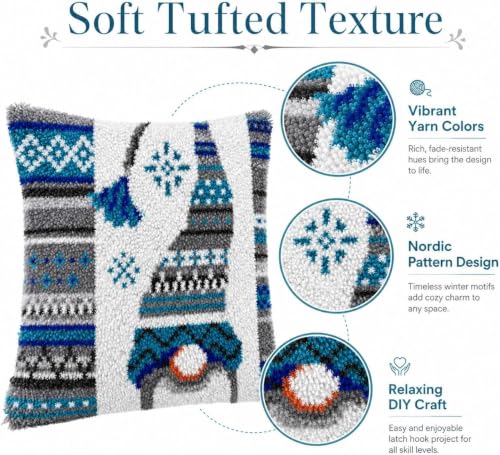 Image of clubevy DIY Latch Hook Kits Pillow Case Embroidery Carpet Set Needlework Pillow Cover Sofa Cushion Cover Craft Kits 17x17 inch (4156Christmas)