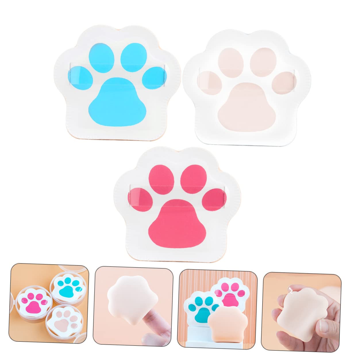 Healeved Makeup Powder 3pcs Triangle Adorable Paw Brush Design for Cosmetics Blush