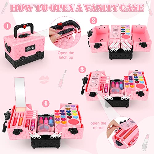 Kids Makeup Kit for Girls 44 Pcs Washable Makeup Kit,Real Cosmetic for Little Girls,Pretend Play Makeup Set Toys… - Image 4