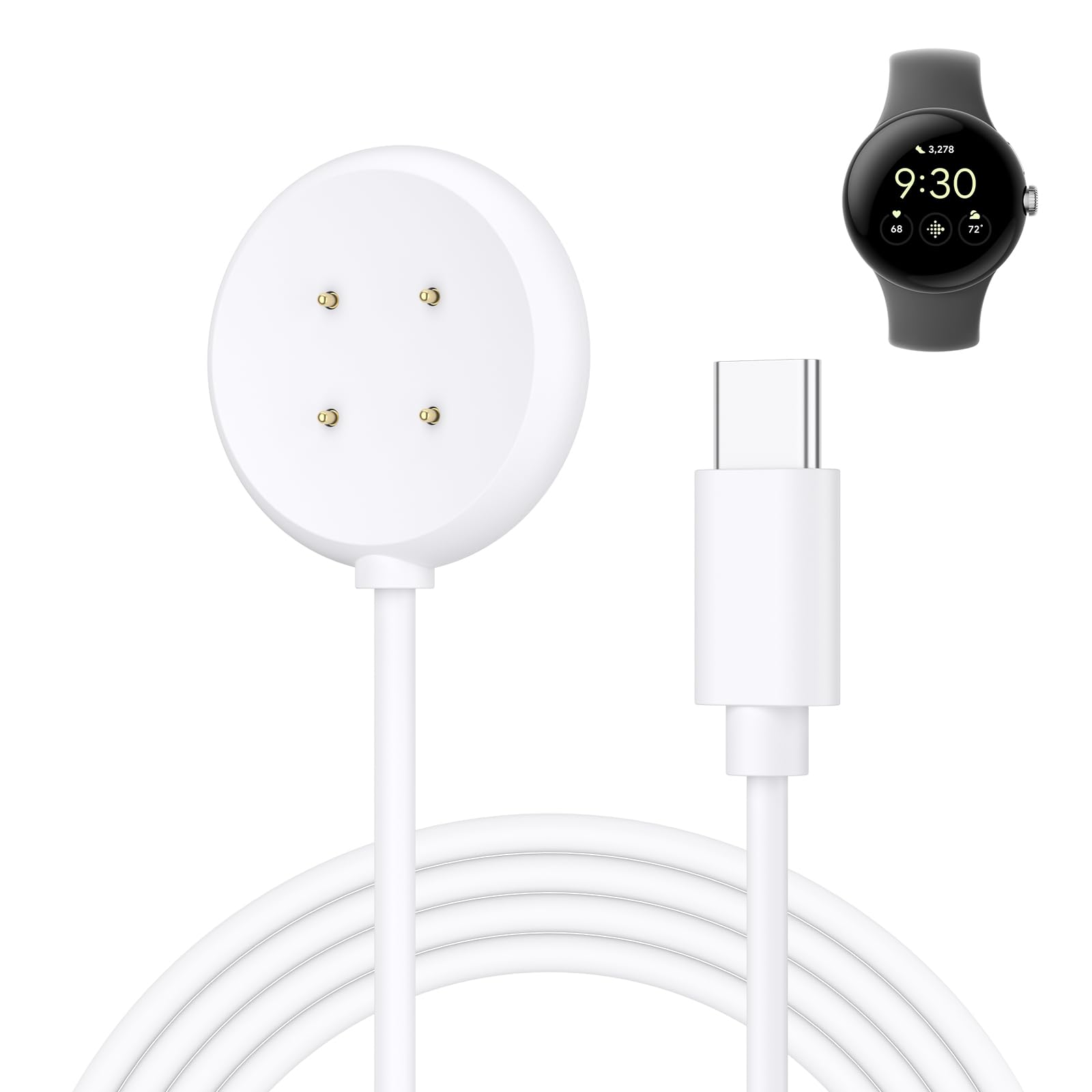 Meliya Type-C Charging Cable Intended for Google Pixel Watch 3/Pixel Watch 2 Charger, Magnetic Charging Cable Cord Adapter 3.3ft/100cm (White)-image-44