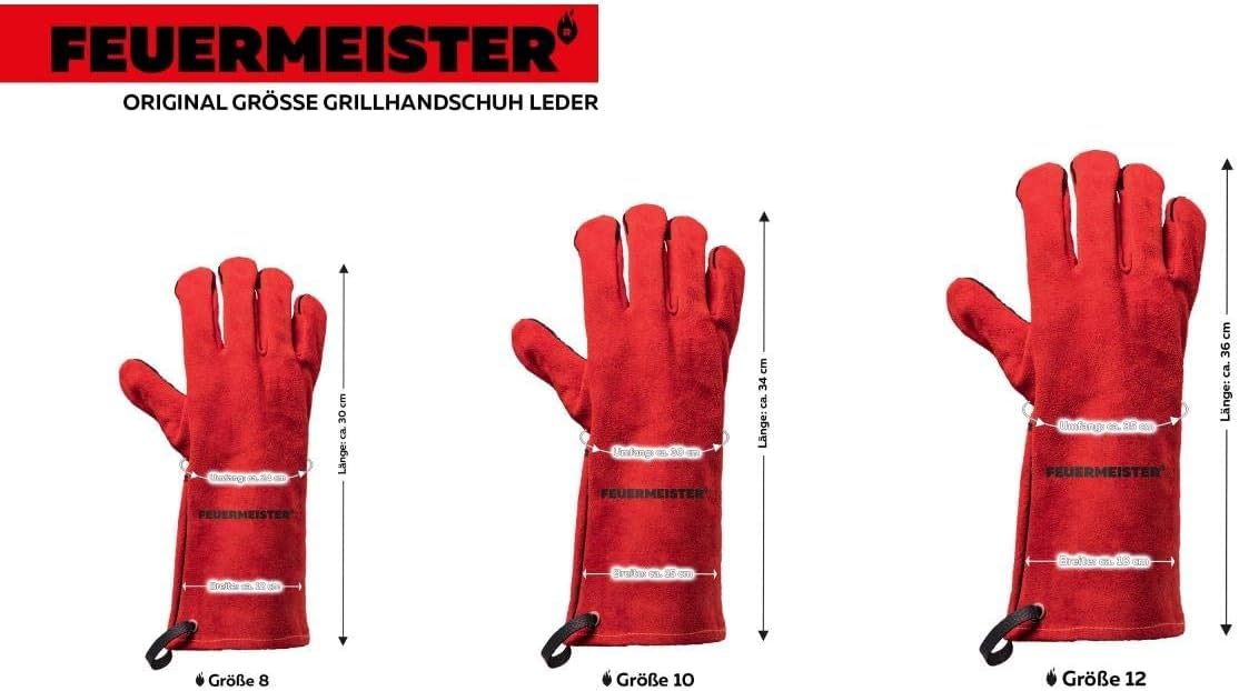 Feuermeister Premium BBQ Grillhandschuhe Gr. 12 in der Farbe Rot aus Rindspaltleder, Länge: 33cm, 50173617B