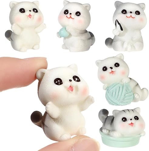 Miniatura 5 de HomeSoGood 5 figuras de gato lindas figuras en miniatura de resina micro paisaje bonsái adornos para suministros de jardín de hadas