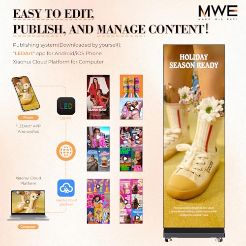 Image of MWE 80 inch P1.86 Spliceable LED Poster Screen with Flight Case, Foldable LED Digital Signage Display Kiosk with Publishing System, Portable Digital Poster for Events and Rentals (2 Panels), Black