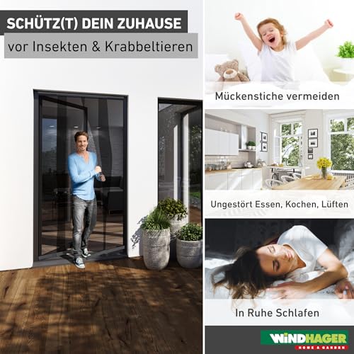 Windhager Teleskop Türvorhang, Insektenschutz, Fliegengitter, Lamellenvorhang, Türvorhang mit Teleskop-Lamellen, 120 cm, anthrazit