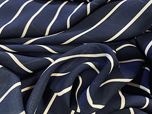 Gestreifter Georgette-Kleiderstoff, Meterware, Marineblau / Weiß