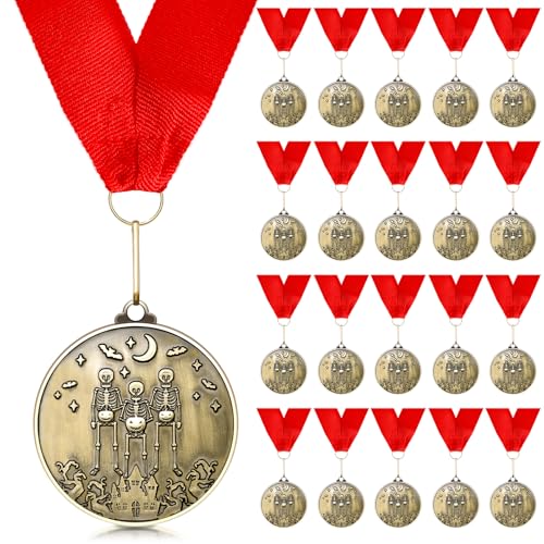 Médailles dorées Halloween squelette de 5,1 cm | Trophées de concours et prix costume pour fête