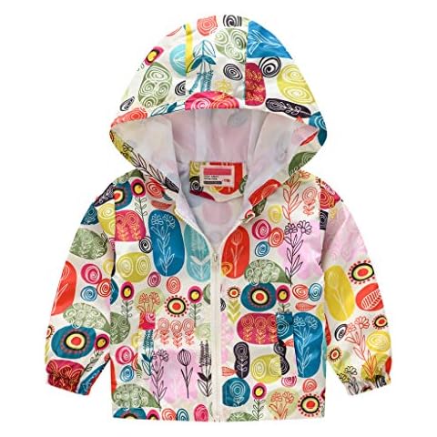 Zerototens Kids Baby Windproof Light Hooded Coat 1-5 Years Toddler Boys Girls Long Sleeve Flowers Print Zipper Outdoor Jacket Tops Fashion Casual Autumn Outwear Overcoat Cover