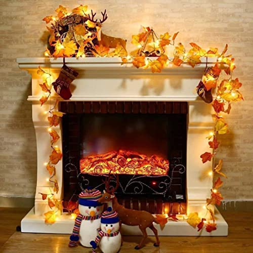 Guirnalda de otoño iluminada Decoración de Acción de Gracias, Guirnalda con pilas Hojas de arce con luces, Cadena de luces de otoño de boda Decoración para el hogar Decoraciones para interiores y ext