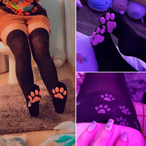 SIROLISA 3D-Silikon-Katzenpfoten-Fäustlinge, niedliche Katzenpfoten-Zehen-Bohnen-Socken, schwarze hohe Strümpfe für Frauen, Mädchen, Halloween, Weihnachten, Cosplay