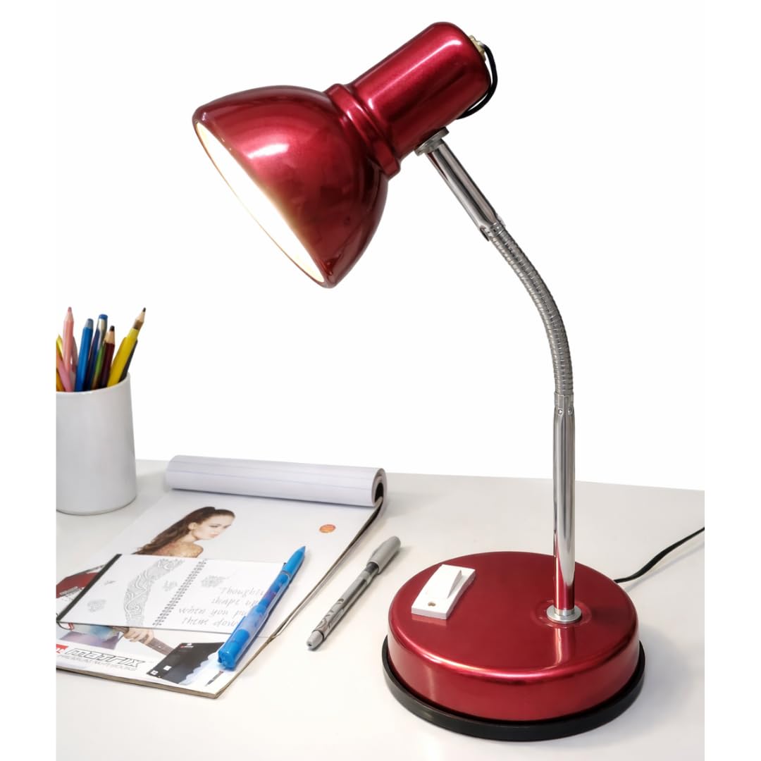 Table Lamp with Bulb, Red Finish, Adjustable Gooseneck, 16 Inch Height, Strong Body Desk Lamp (RED)-image-0