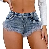 Aeghmry Women's Sexy Summer Denim Shorts Casual Stretchy Mini Jeans Shorts Hot Pants (US, Alpha, X-Large, Regular, Regular, S045 Blue)