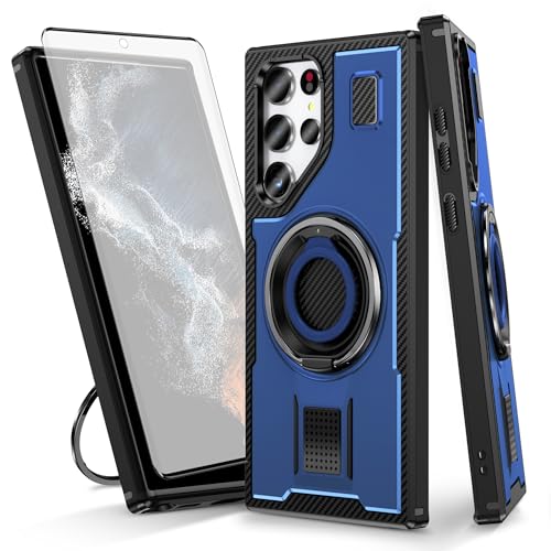 Coque Samsung Galaxy S22 Ultra 5G haute résistance avec bague intégrée bleu