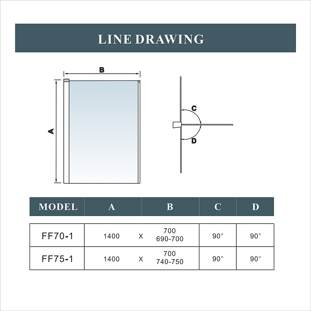 Mampara de ducha plegable de 700 x 1400 mm, 1 pliegue, panel de puerta de baño
