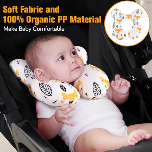 Image of KAKIBLIN Baby Neck Pillow, Upgraded Baby Support Pillow for Head and Neck, Babies Head Pillow for Car Seat, Stroller, Pushchair,Travel(Yellow Fox)