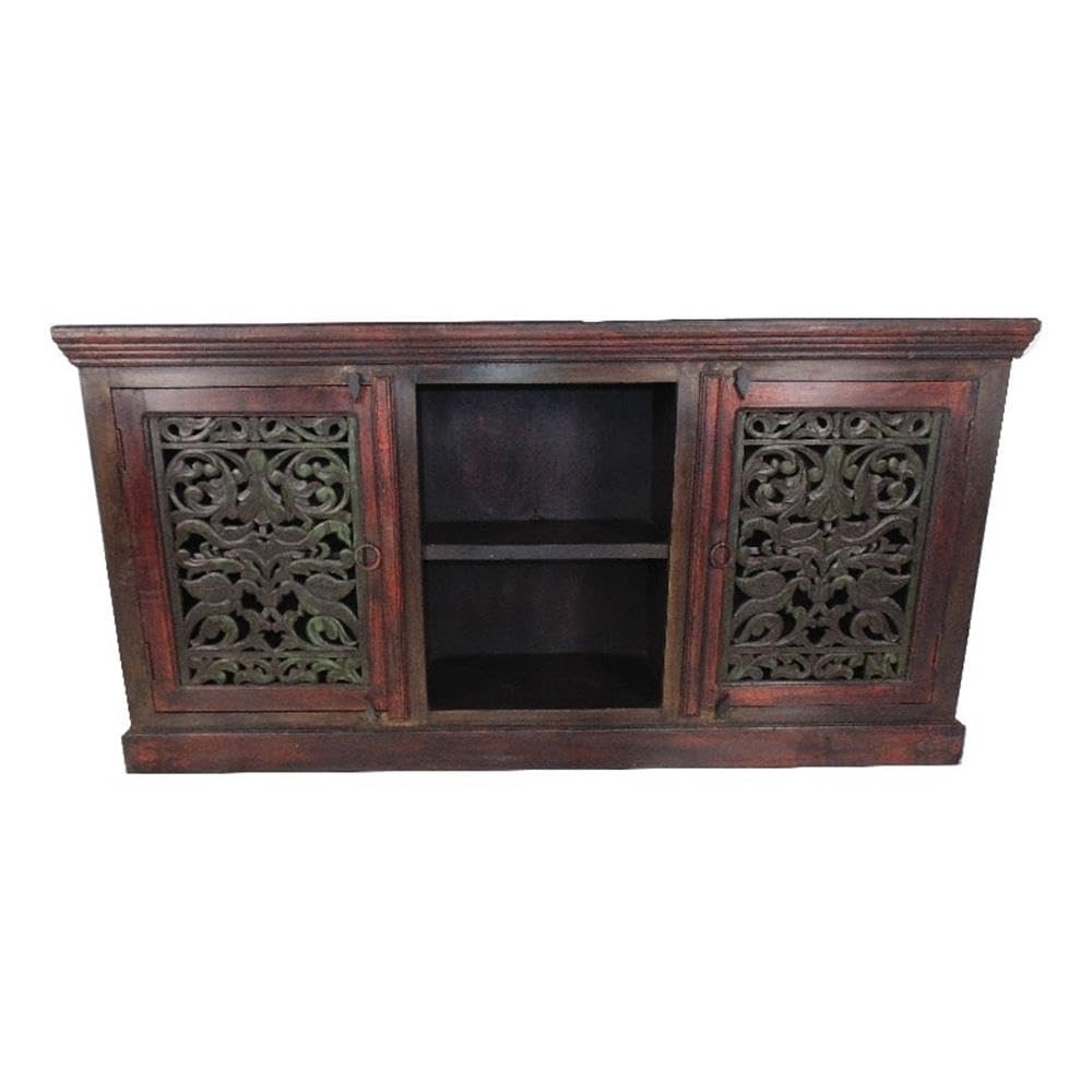 Moti Arvada Mango Solid Wood 2 Door Hand-Carved Plasma/Buffet in Brown