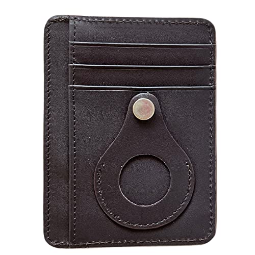 AIRTAG WALLET (GENUINE LEATHER) AIRTAG WALLET RFID BLOCKING SYSTEM SLIM MINIMALIST AIRTAG WALLET AIRTAG FOR APPLE MEN WITH BUILT-IN AIRTAG SYSTEM CASE (Brown)