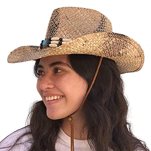 Image of SILVERFEVER Straw Cowboy Hat Cowgirl Hats Men Women Sun Hat Sombreros Vagueros Classic Western Accents Sombreros
