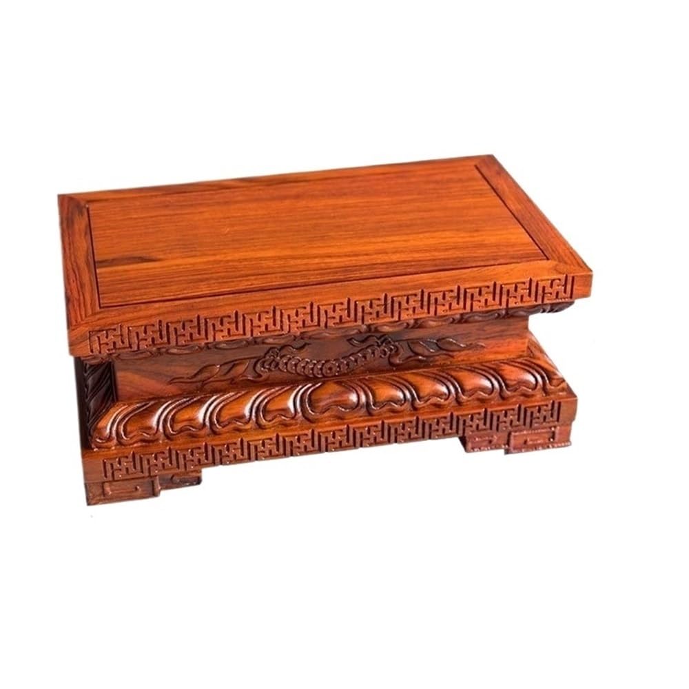 F4j5L7g2 Display Stand Base Mahogany Carving Patterns Display Base, Bonsai Teapot Rectangular Pedestal Stand(Large)