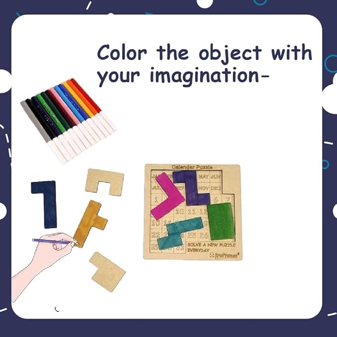 Image of Braintastic Wooden Jigsaw Puzzle Travel Board Game Learning & Creative Educational Intelligence Brain Games Sorting Puzzle Toys for Kids (Calendar Puzzle-PO1)