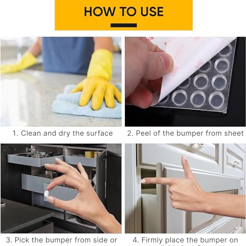 104-Piece Cabinet Bumper Set - Clear, Self-Adhesive Rubber Pads for Cabinet Doors, Cupboards, and Kitchen Cabinet Protectors – Dampen Noise & Protect Surfaces - Thumbnail 7