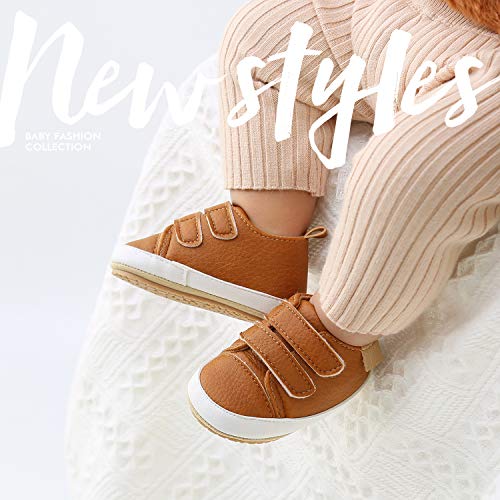 Image of SOFMUO Baby Boys Girls High Top Ankle PU Leather Sneakers Soft Rubber Sole Infant Moccasins Newborn Oxford Loafers Anti-Slip Toddler Wedding Uniform Dress Shoes