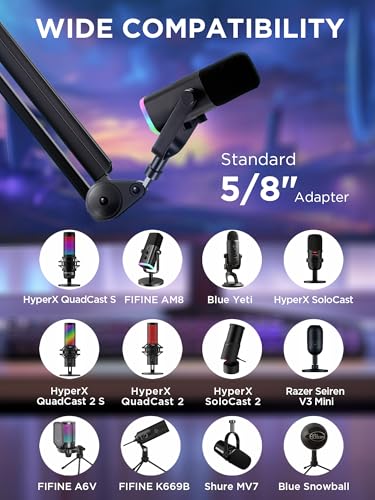 Image of InnoGear Mic Boom Arm Microphone Stand Cable Management for Blue Yeti FIFINE AM8 K669B HyperX QuadCast S SoloCast AT2020 Shure SM7B MV7 and Other Microphone