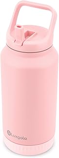 64 oz Insulated Water Bottle, Half Gallon Stainless Steel Vacuum Tumbler with Flip Straw Lid and Top Handle - Keeps Drinks Cold/Hot, Wide Mouth, Leak Proof, BPA-free, Non-slip Base (Pink)