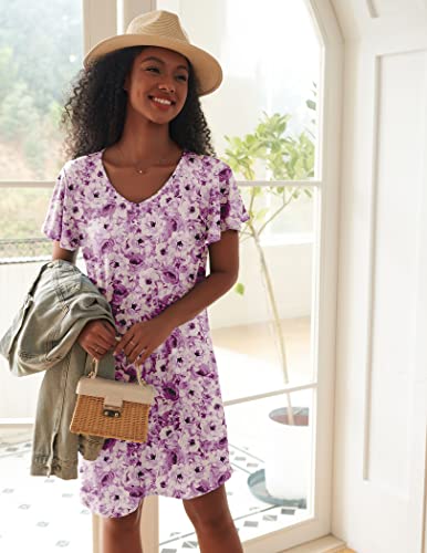 Image of Ekouaer 2 Pack Nightgowns for Women Short Sleeve Nightshirt Soft Sleepdress
