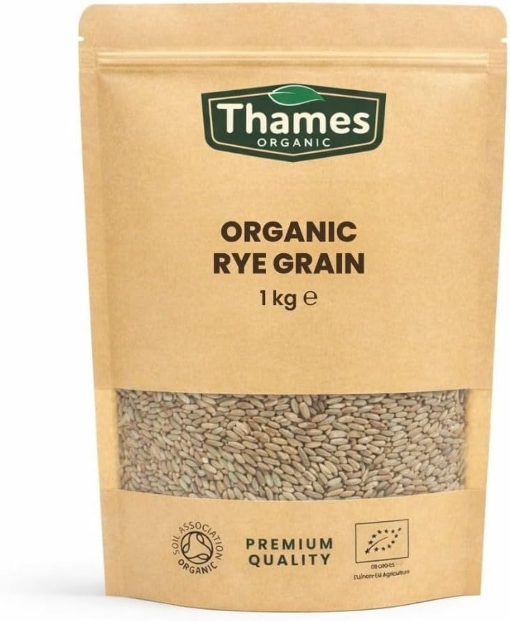 Organic Rye Grain - Whole Grain, No Additives or Preservatives - Vegan, Raw, GMO-Free, Certified Organic - Nutritious and Flavorful - Ideal for Baking, and Cooking - Thames Organic 1kg