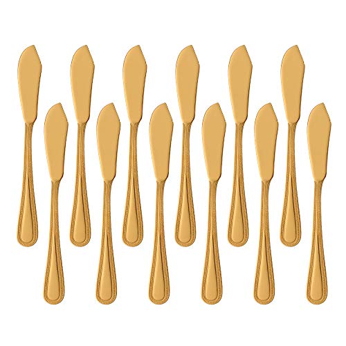 Buyer Star Couteau à poisson, ensemble de couteaux pointus en acier inoxydable doré servant au poisson, kit d'ustensiles poli miroir (paquet de 12)