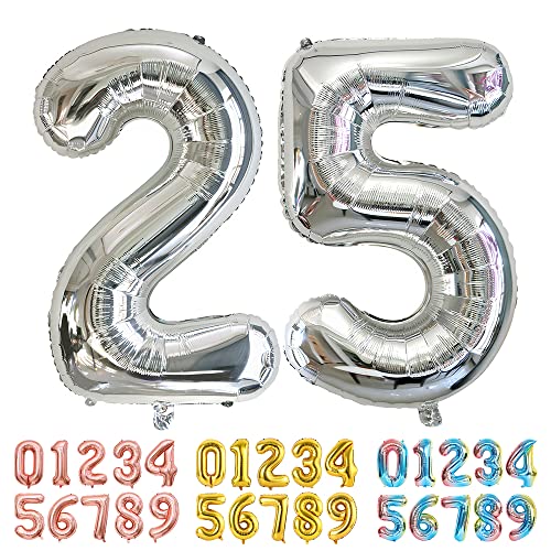 Ponmoo Luftballons Zahlen 25/52 Silber, Riesen Nummer 0 1 2 3 4 5 6 7 8 9 10-19 20-29 30-39 40 50 60 70 80 90 100, groß Folienballons für Hochzeit Jubiläum, Geburtstagsballons Party Dekoration