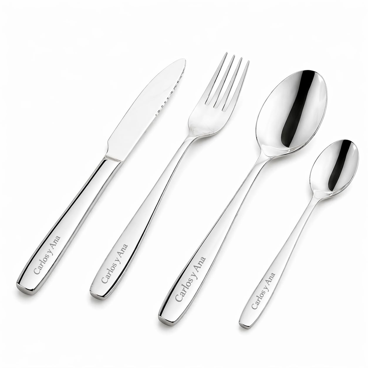 CALLEDELREGALO Cubertería Personalizada Grabada – Set de Cubiertos con Nombre | Regalo Original para Bodas, Comuniones y Aniversarios | Acero Inoxidable