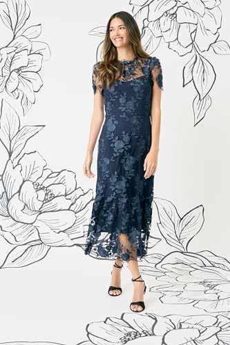 Maggy London Floral Embroidered Midi Women, High Neck Summer Cocktail & Wedding Guest Dress4