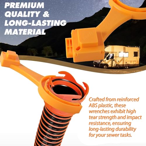 Image of TonGass (2 Pack Universal Fit RV Sewer Hose Wrench with Gaskets(2 Bayonet+2 Elbow) - Multi-Tool Fit Most 3-Inch & 4-Inch Male /Female RV Sewer Cap - Connect and Disconnect Sewer Hose Fitting - Orange