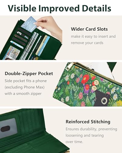 Image of Cat Floral Women's Wallet,Thin RFID Card Holder with Zipper Pocket