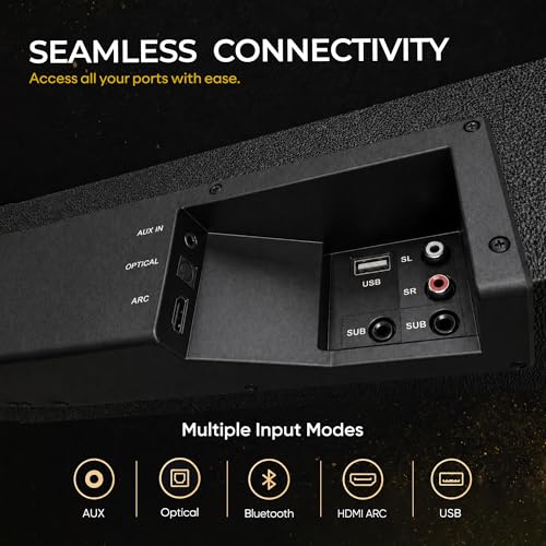 Image of GOVO GoSurround 1008 Pro, 5.2 Channel, 680W Soundbar with True Dolby Audio, 6.5 inch Dual Subwoofer, Wired Rear Satellites, HDMI /Optical /AUX /USB /Bluetooth, 3 EQ Modes, LED Display - Platinum Black