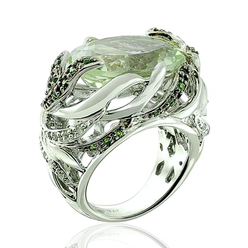 Image of Sterling Silver 925 Statement Ring Genuine GEMS 10.5 Cts, Oval 18x13 mm, Rhodium-Plated Finish