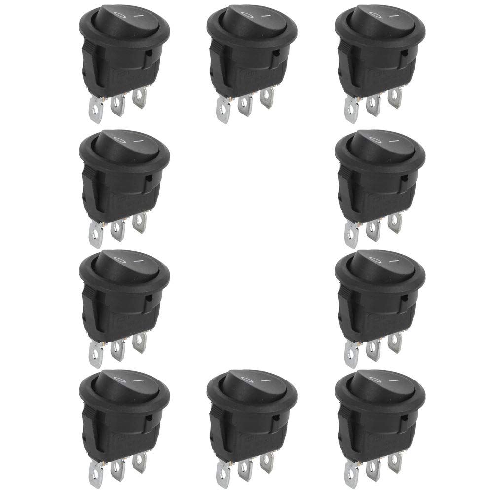 Mini Interruttori a Bilanciere 10 Pezzi On-Off 2 Posizioni Interruttore Rotondo a 3 Pin in Plastica per Uso Industriale e Barca Nera Accessori Elettrici Industriali e Marini 156
