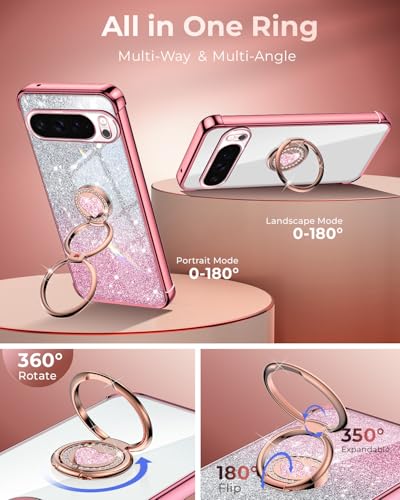 Coque Google Pixel 10 Pro avec double anneau support transparent paillettes - 3