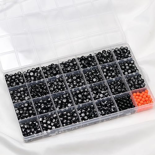 Image of Melius Acrylic Letter Beads, Black & Orange, 4x7mm Round, 1450 Pcs | 4x7mm, Alphabetical Flat Round Beads, 28 Grid Box, for Jewelry Making, DIY Friendship Bracelets, Necklaces, Key Chains