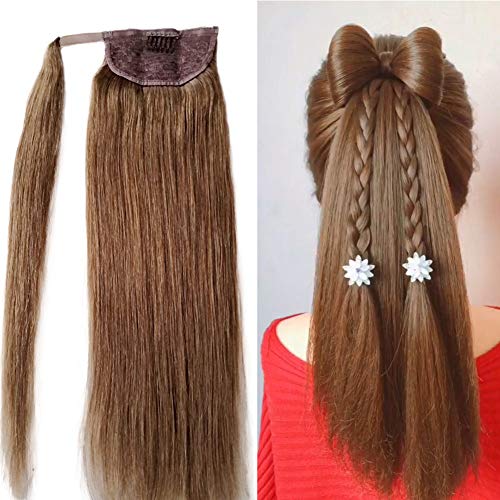 VALIILO Ponytail Hair Extension Wrap Ponytail Hairpieces Human Hair Extensions 8# Ash Brown Clip in Ponytail Hair Extensions Brazilian Ponytail Hair Extensions Straight for Stage Show(18 Inch,80G)