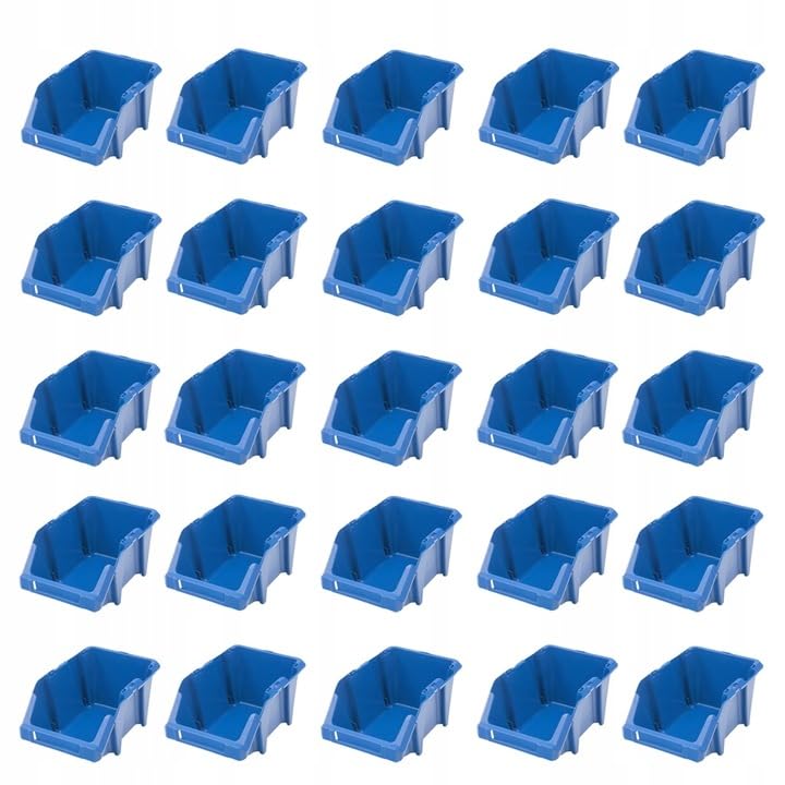 Mega-M Pojemnik KUWETA WARSZTATOWA Magazynowa ZESTAW Plastikowy | Niebieska | Możliwość piętrowania (25 szt. - 155x250x120mm)