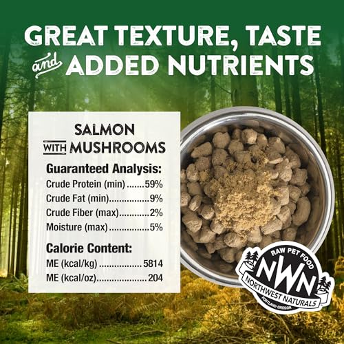 Image of Northwest Naturals Freeze-Dried Salmon, Shiitake & Maitake Mushrooms Functional Topper - for Dogs & Cats - Healthy, Limited, Human Grade Ingredients, All Natural, Made in USA, 3.5 Oz (Pack of 1)