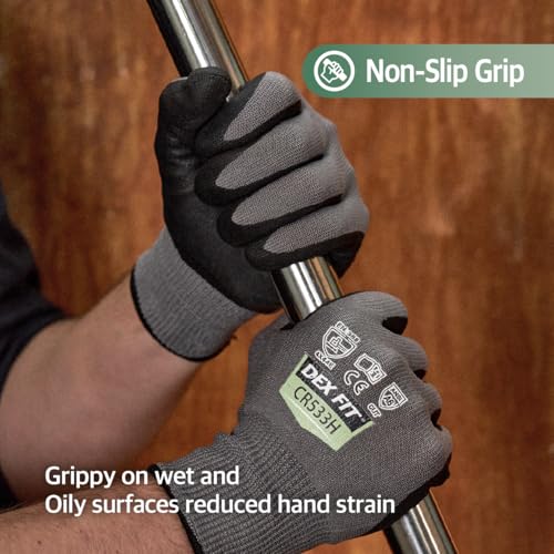 Image of DEX FIT Cut Resistant Gloves, 3D Comfort Fit, No Itch, Firm Grip, Soft & Durable, Touchscreen Compatible, Dexterity; CR533H A6, Gray M (8) 1 Pair